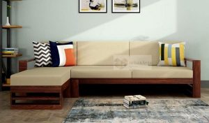 Wooden 6 Seater L Shape Sofa Set for Living Room