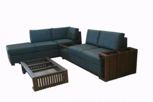 L shape fabric teak wood Sofa set