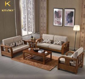 Living room teak wood sofa set design