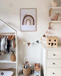 Nursery shelves with hanging rail