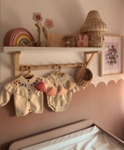 Nursery shelves with hanging rail