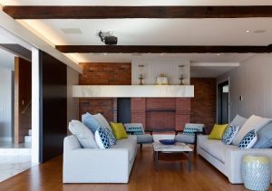 Accented brick wall with fire place