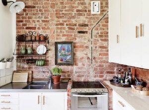 Kitchen counter backdrop Brick wall