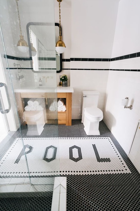 Creative pool house bathroom