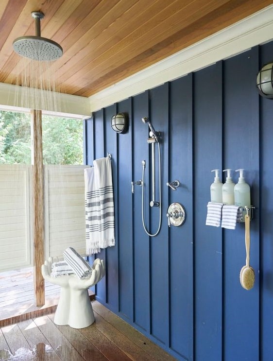 Rain showerhead outdoor pool bathroom