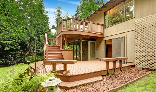 Double Wood Decking with Stone Patio