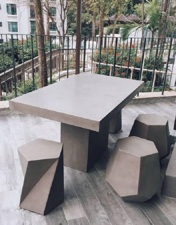  Concrete dining table with geometry shape chairs
