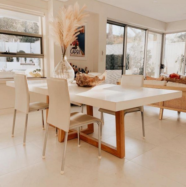 Off-White concrete dining table in off-white room