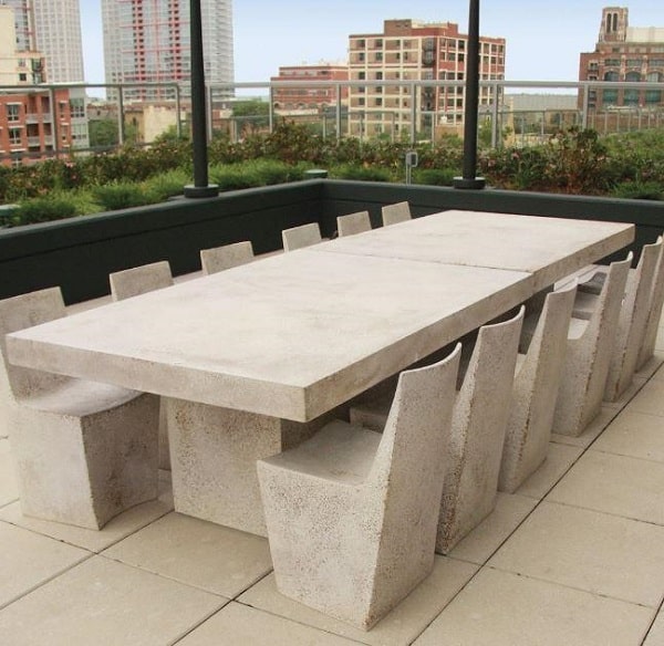 Ultra lightweight concrete dining set for 12 persons