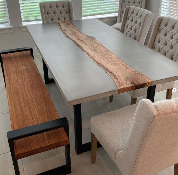 Wood in concrete dining table