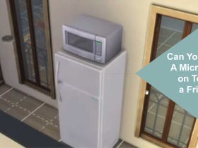 A microwave on top of a fridge