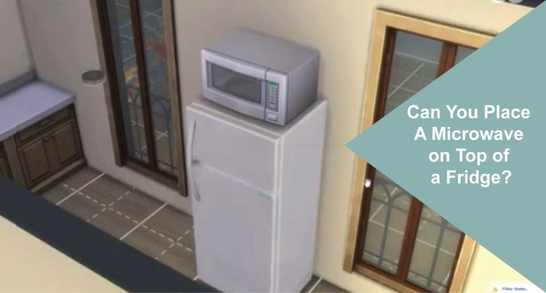 A microwave on top of a fridge