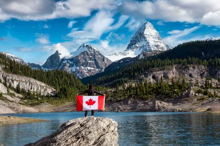 A Girl holding a Canadian national flag