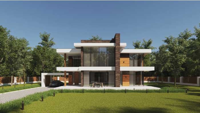 3-D Rendering modern house